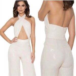 House of CB Cream Halter Jumpsuit